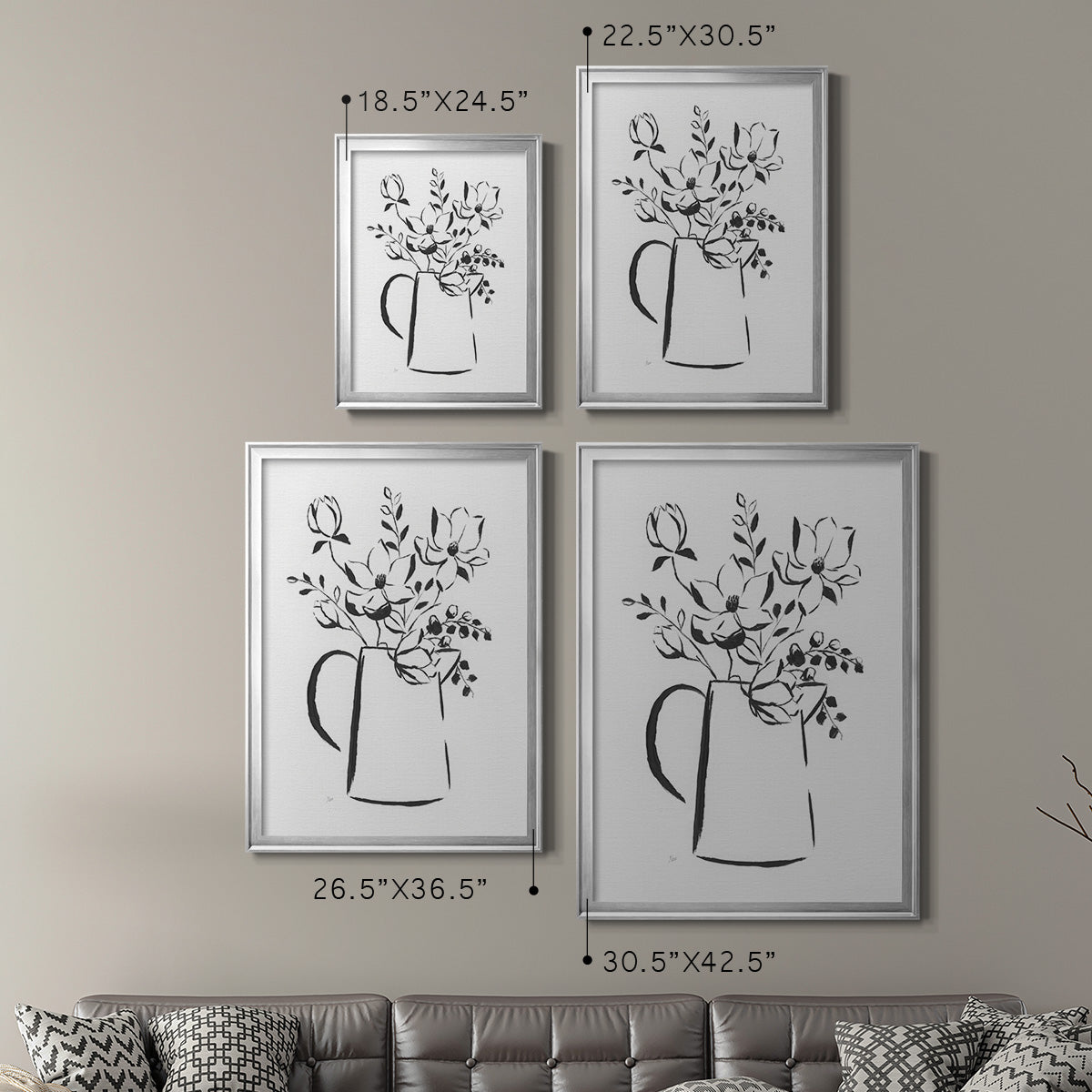Sketchy Bouquet I - Modern Framed Canvas Print
