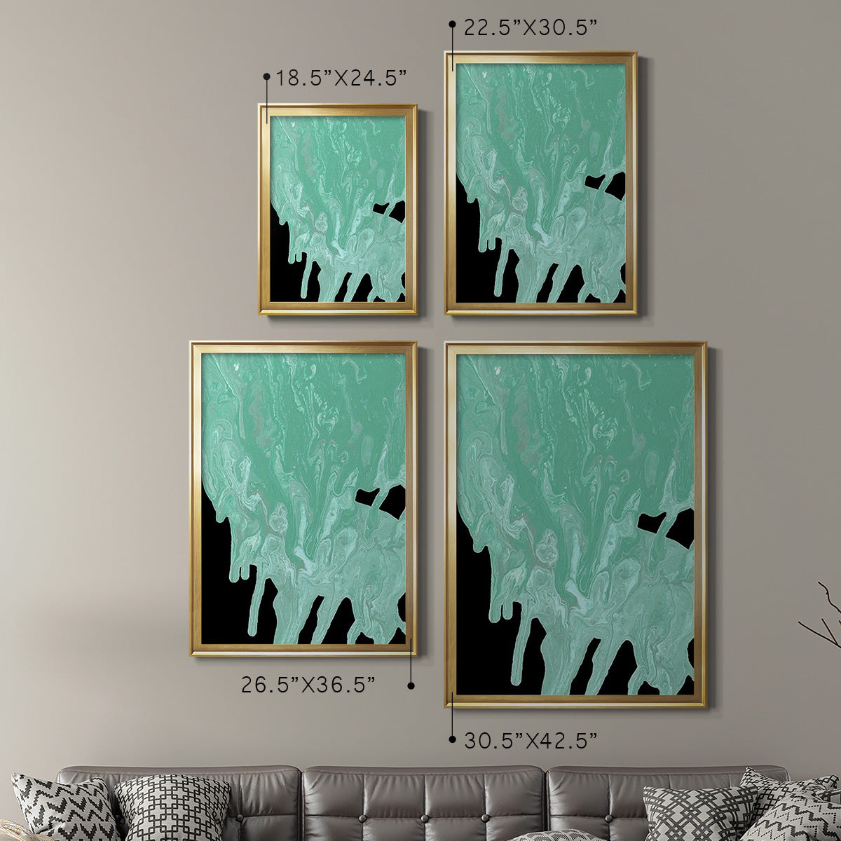 Teal Cascade I - Modern Framed Canvas Print