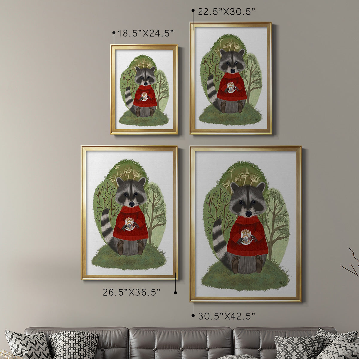 Hot Chocolate Raccoon - Modern Framed Canvas Print