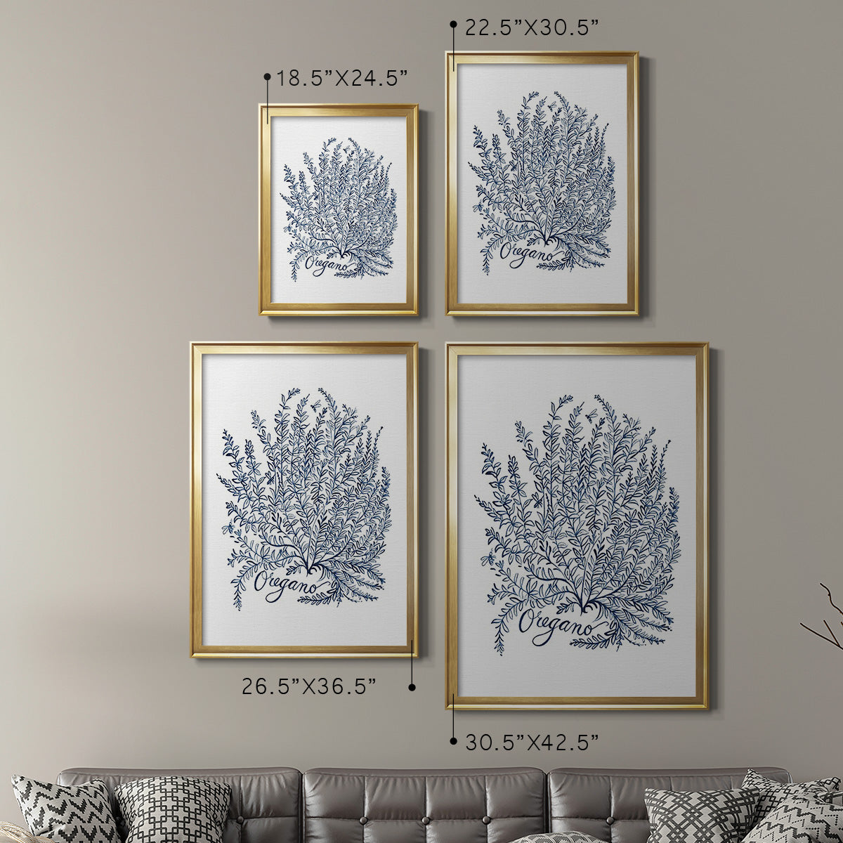 Summer Herb Garden Sketches II - Modern Framed Canvas Print