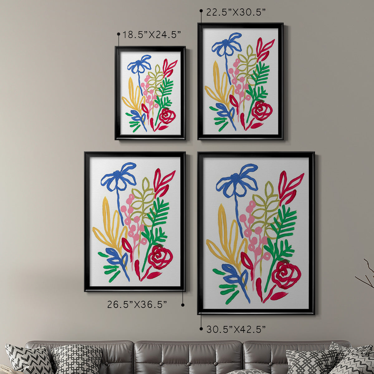 Bold Brushstroke Blooms I - Modern Framed Canvas Print