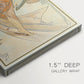 Close-up of a gallery-wrapped canvas corner showing a vintage illustration symbolizing dance with elegant curves, highlighting texture and print detail.