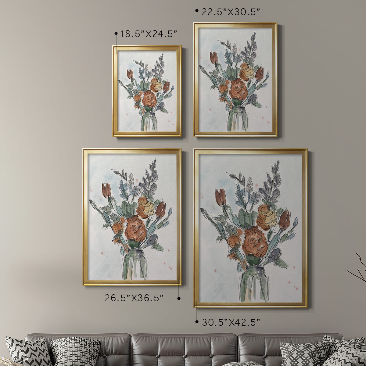 Watercolor Floral Arrangement II - Modern Framed Canvas Print