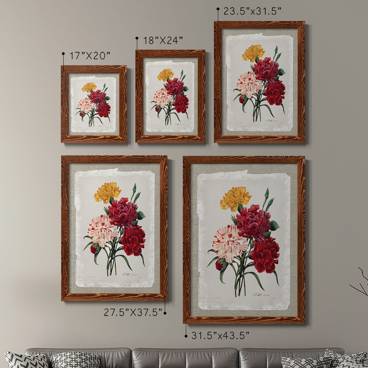 Botanical Bouquet Carnations - Premium Framed Canvas 2 Piece Set - Ready to Hang