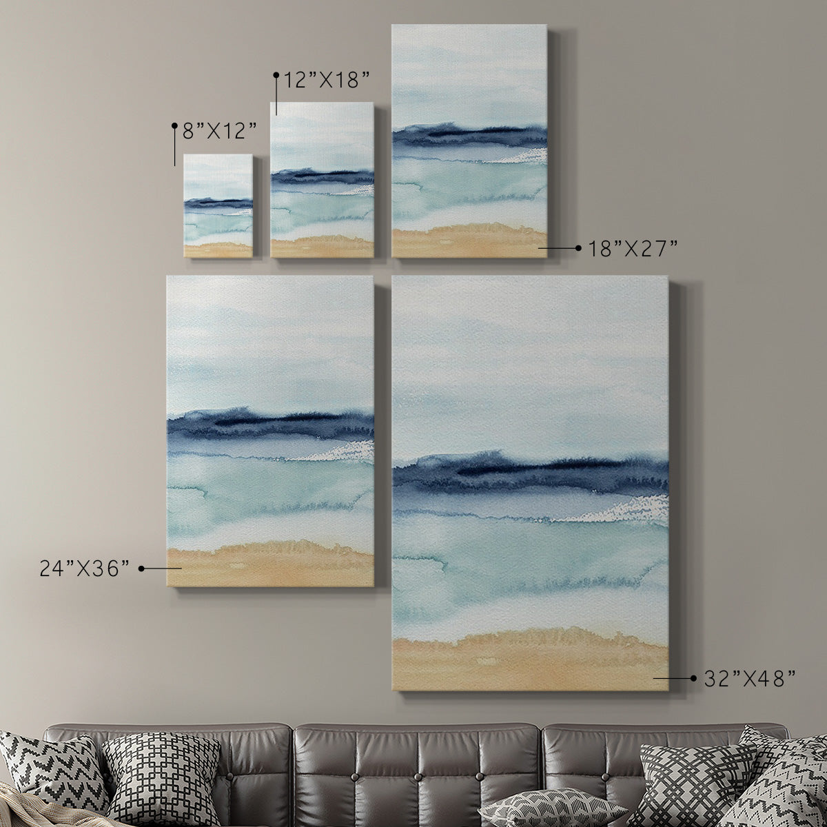 Watercolor Ocean Horizon II Premium Gallery Wrapped Canvas - Ready to Hang