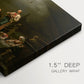 Canvas art print of a group of worshippers gathered in a dark interior engaged in religious devotion, highlighting texture and gallery-wrapped edges
