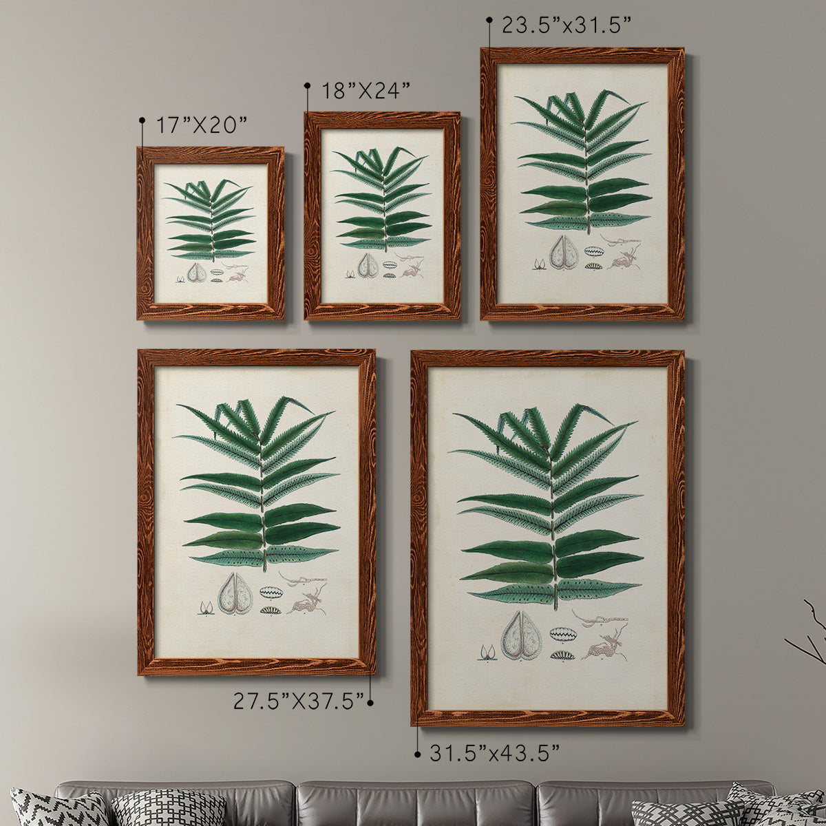 Size comparison chart for a set of two maple barnwood framed canvas prints.