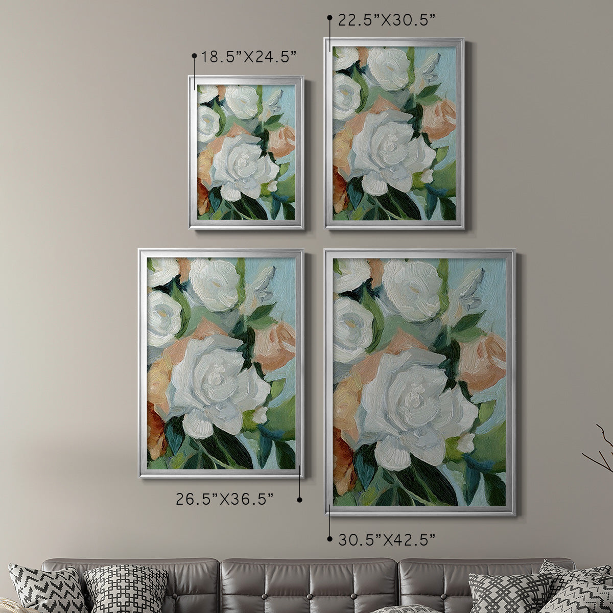 Bouquet Scatter I - Modern Framed Canvas Print