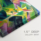Canvas art print of a stylized deer within abstract garden setting of geometric shapes, highlighting texture and gallery-wrapped edges