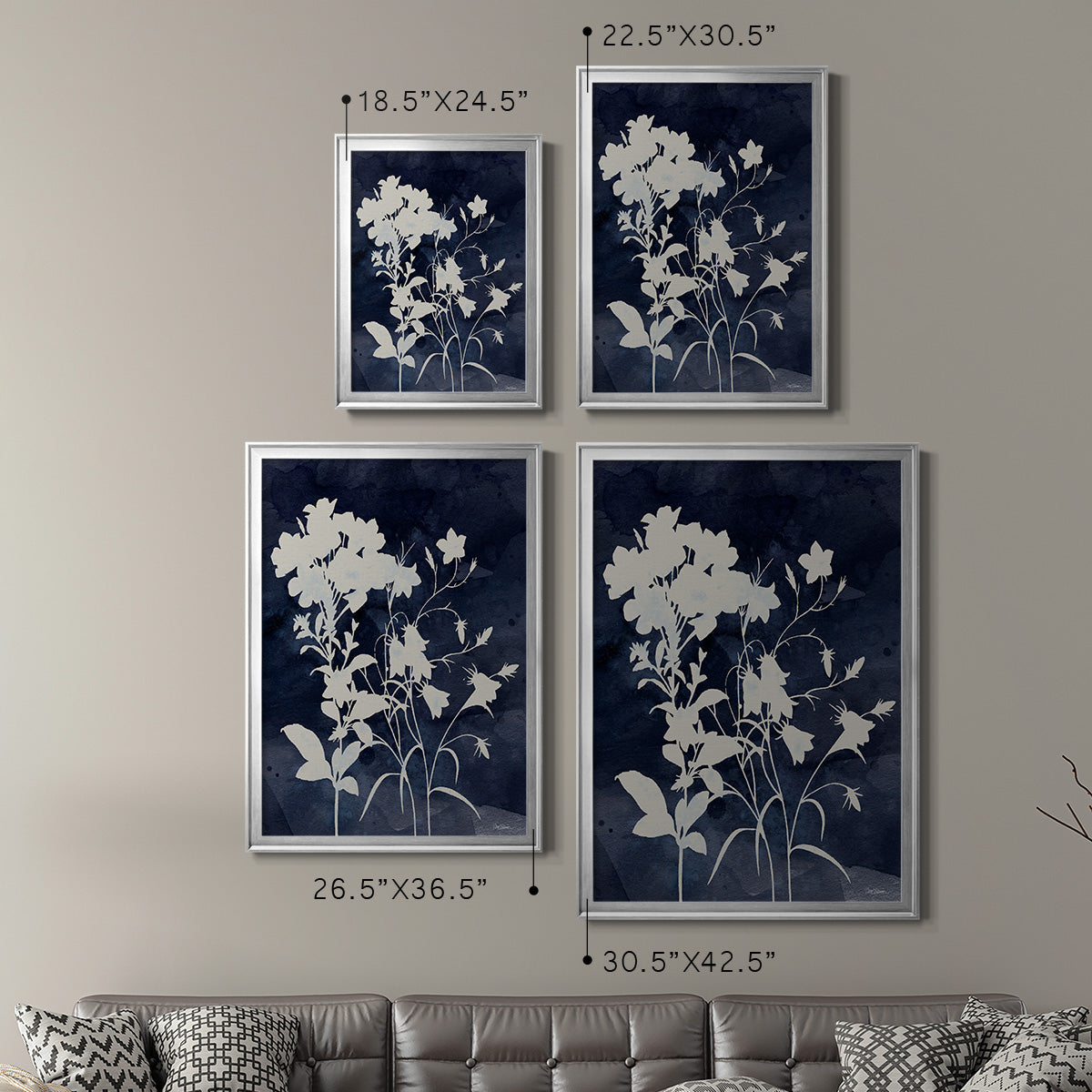 Indigo Botanical II Revisited - Modern Framed Canvas Print