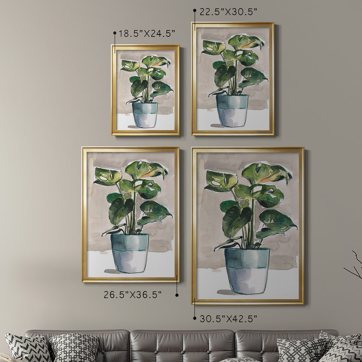 Potted Houseplant II - Modern Framed Canvas Print