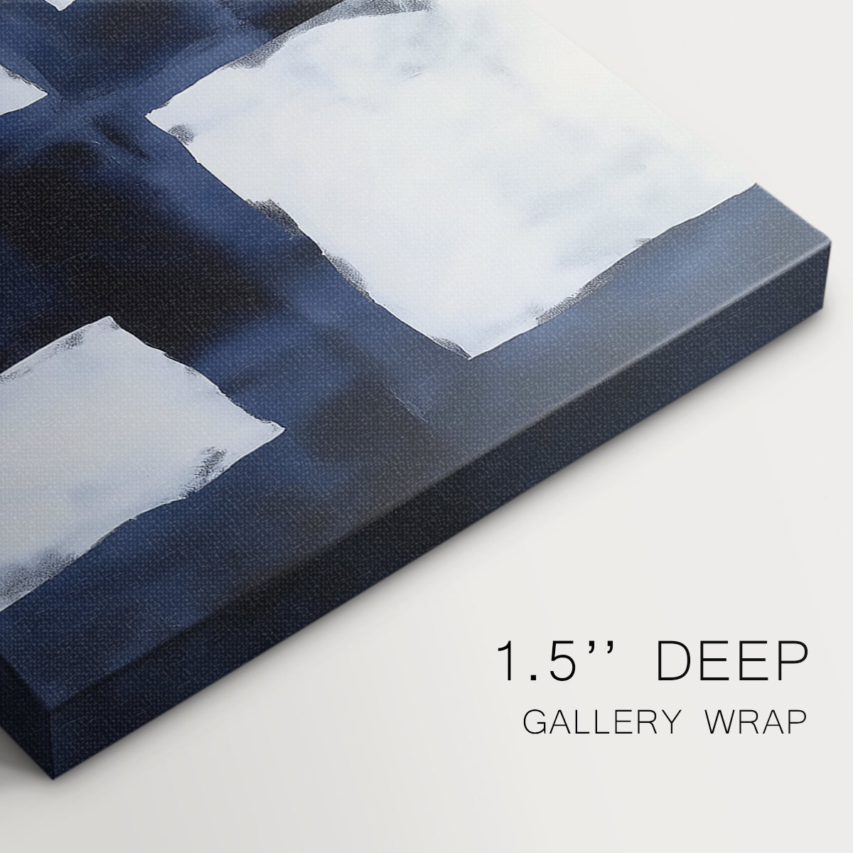 Modern abstract artwork showcasing contrasts with blue and white shapes on canvas