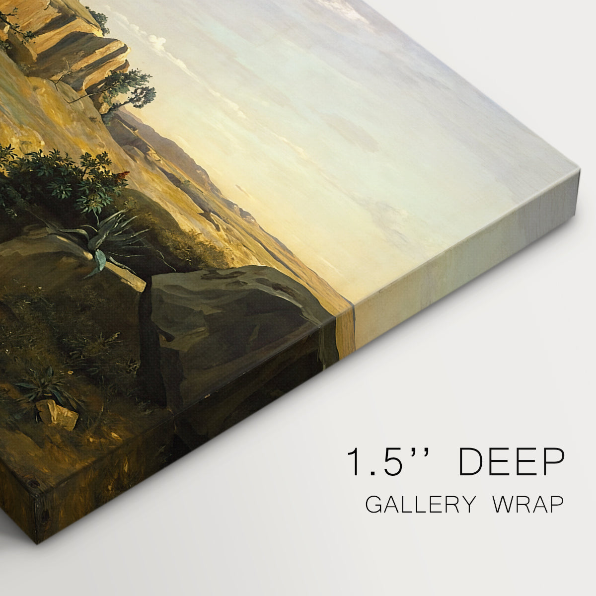 Canvas art print of a solitary figure in open landscape surrounded by sparse terrain, highlighting texture and gallery-wrapped edges