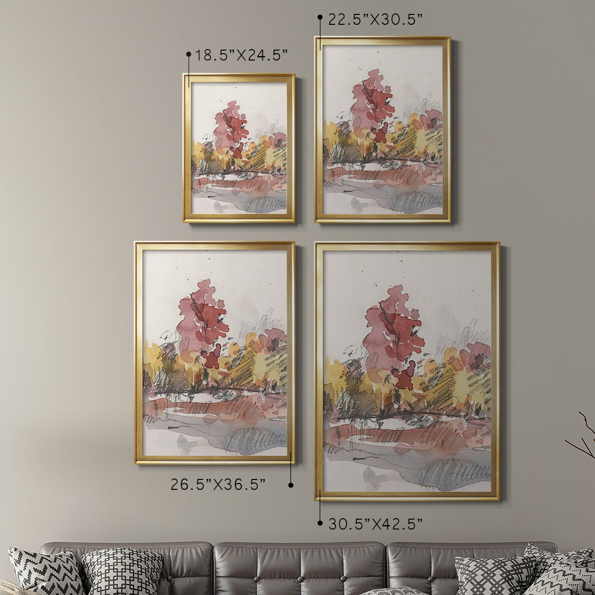 Watercolor Treeline Sketch I - Modern Framed Canvas Print