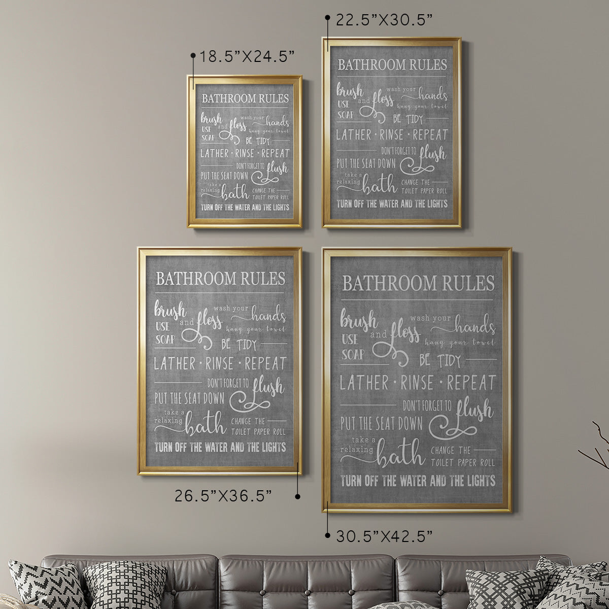 Neutral Bathroom Rules - Modern Framed Canvas Print