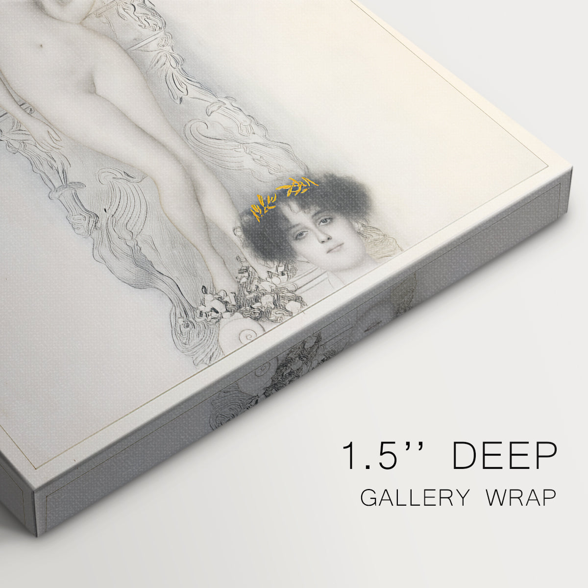 Close-up of a gallery-wrapped canvas corner showing a quiet study with light lines and smooth transitions, highlighting texture and print detail.