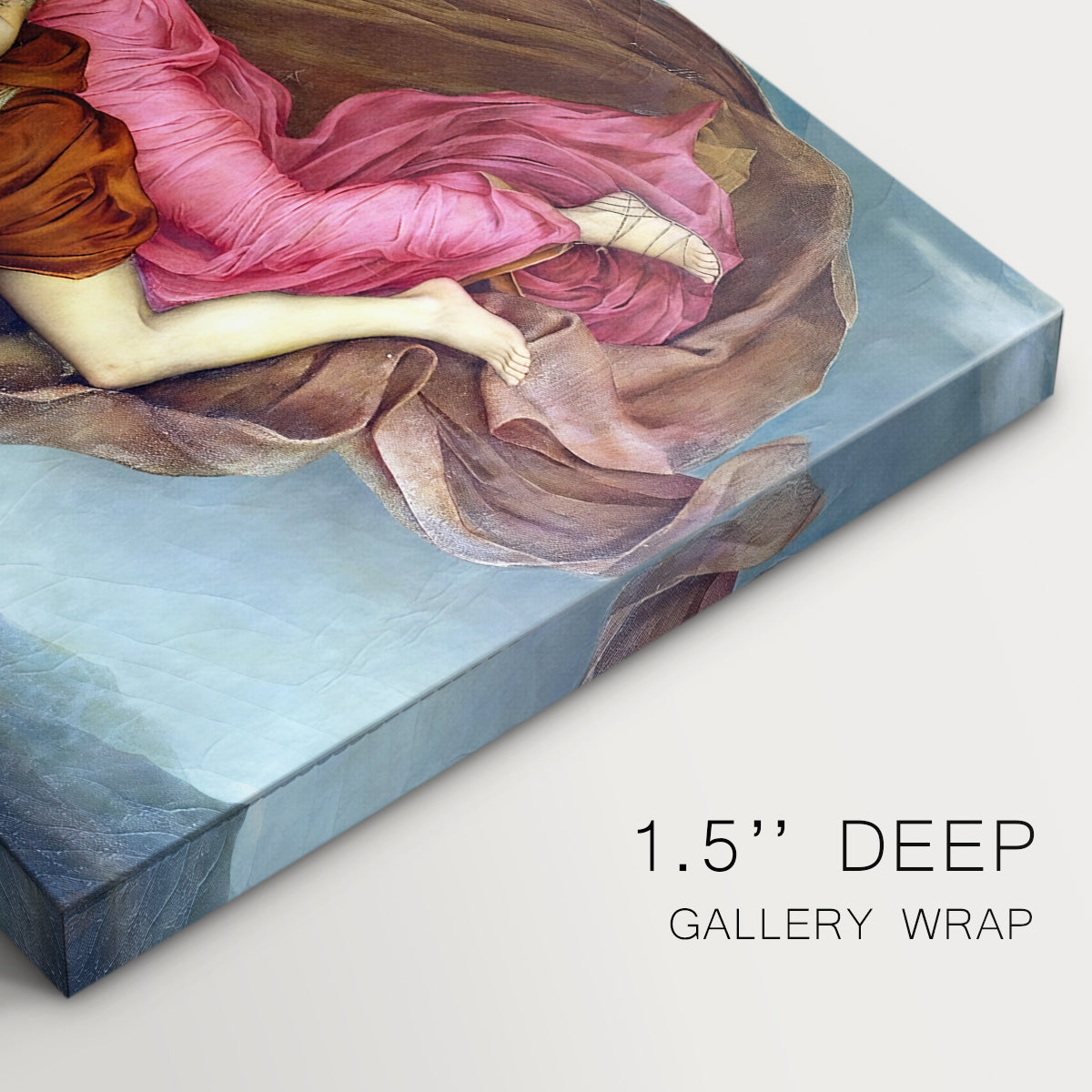 Canvas art print of two intertwined female figures floating through dark sky representing night and sleep, highlighting texture and gallery-wrapped edges