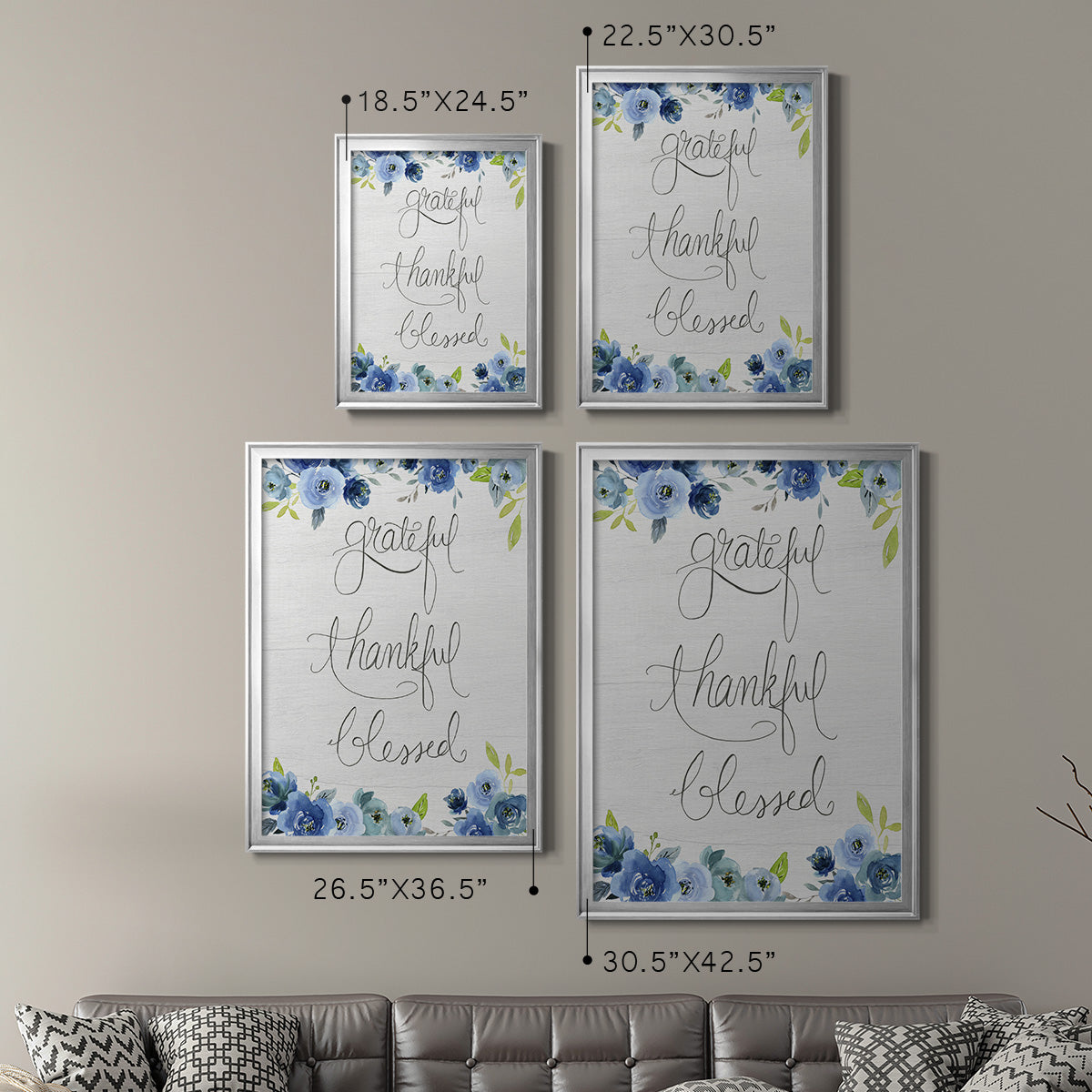 Grateful, Thankful, Blessed - Modern Framed Canvas Print