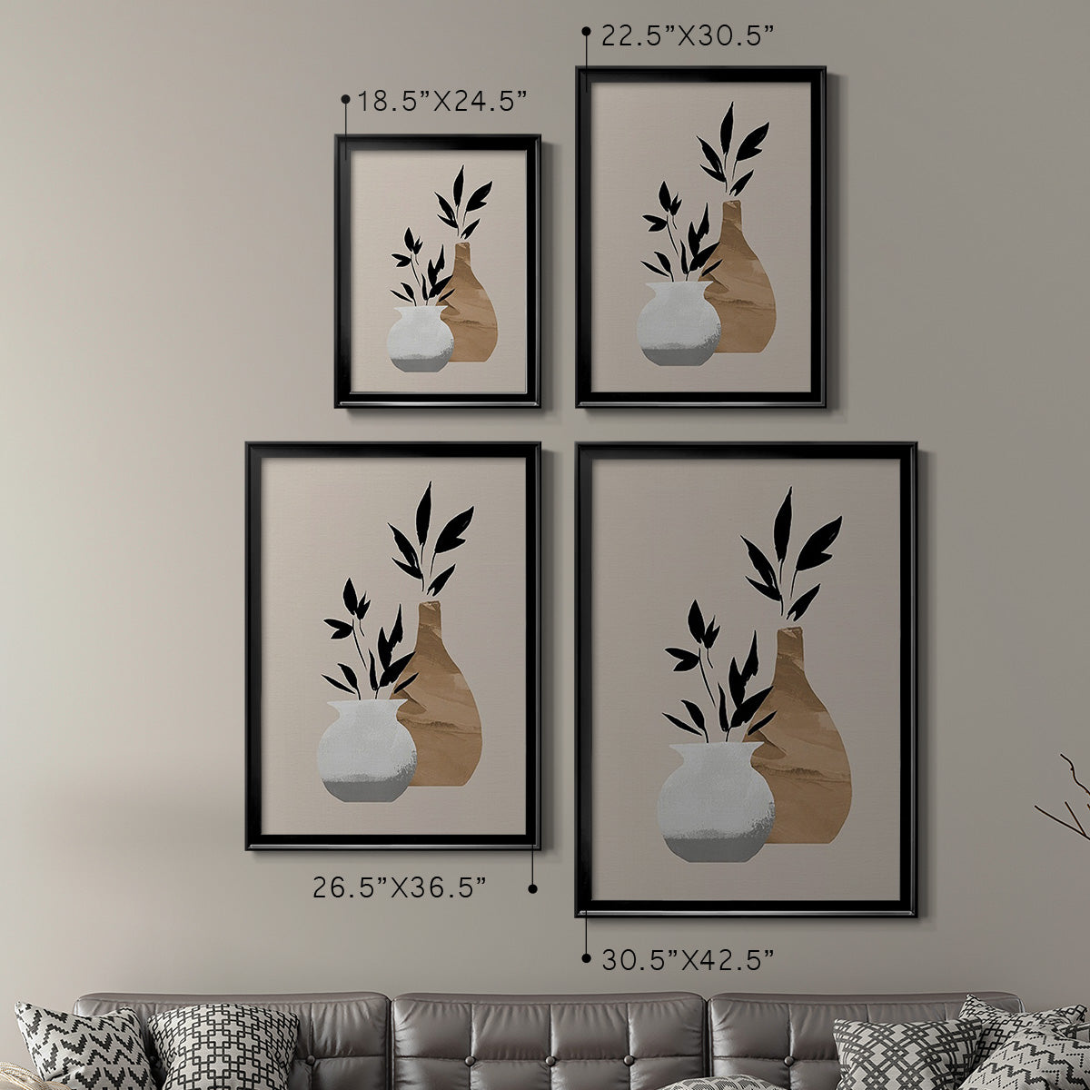 Simple Bud Vases I - Modern Framed Canvas Print