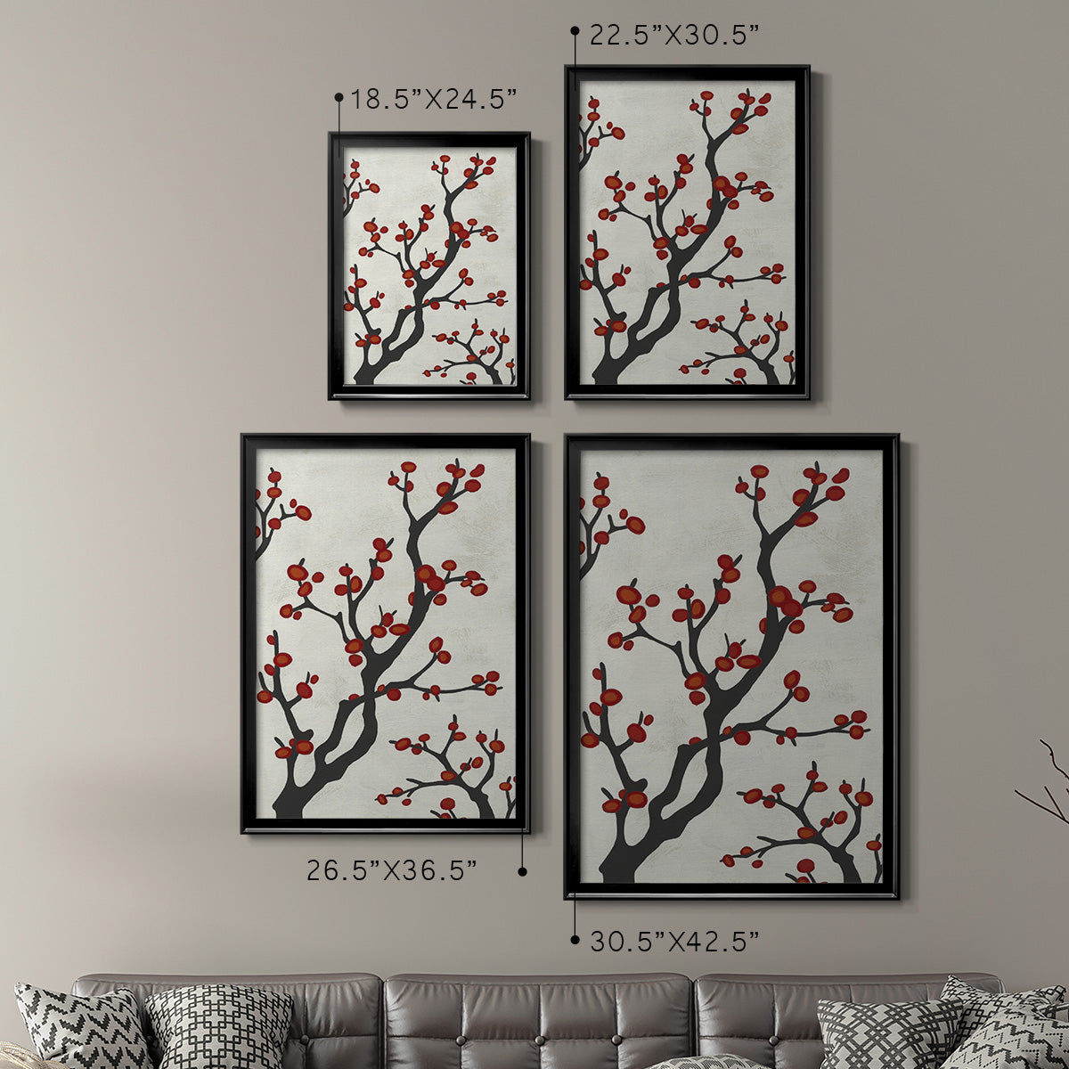 Red Berry Branch I - Modern Framed Canvas Print