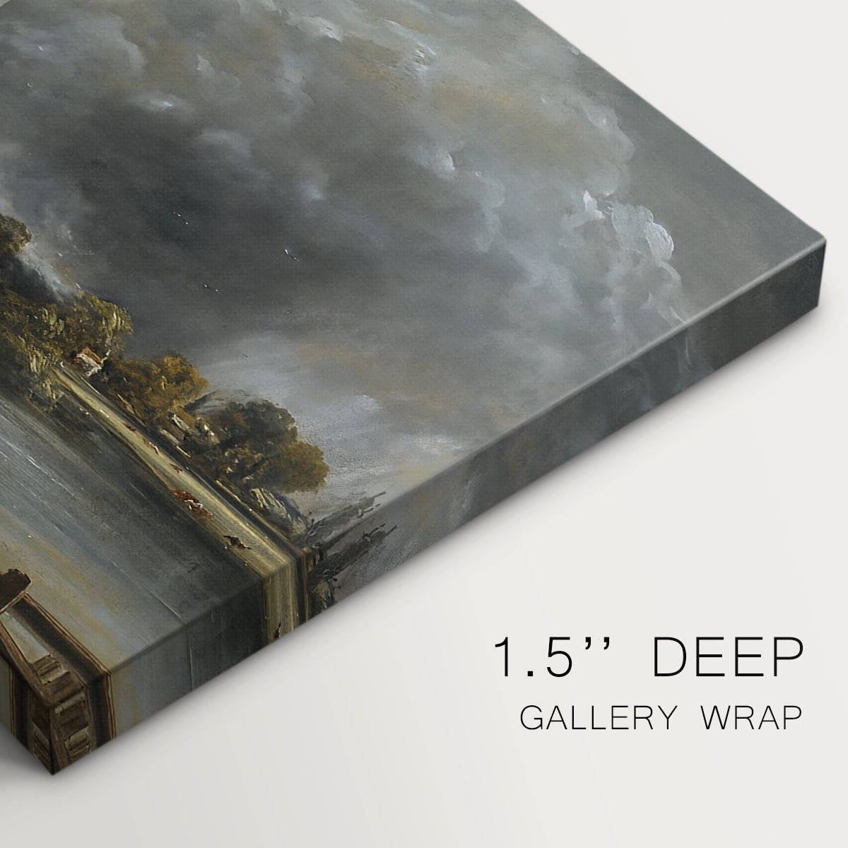 Canvas art print of a cathedral viewed across meadow with water, highlighting texture and gallery-wrapped edges