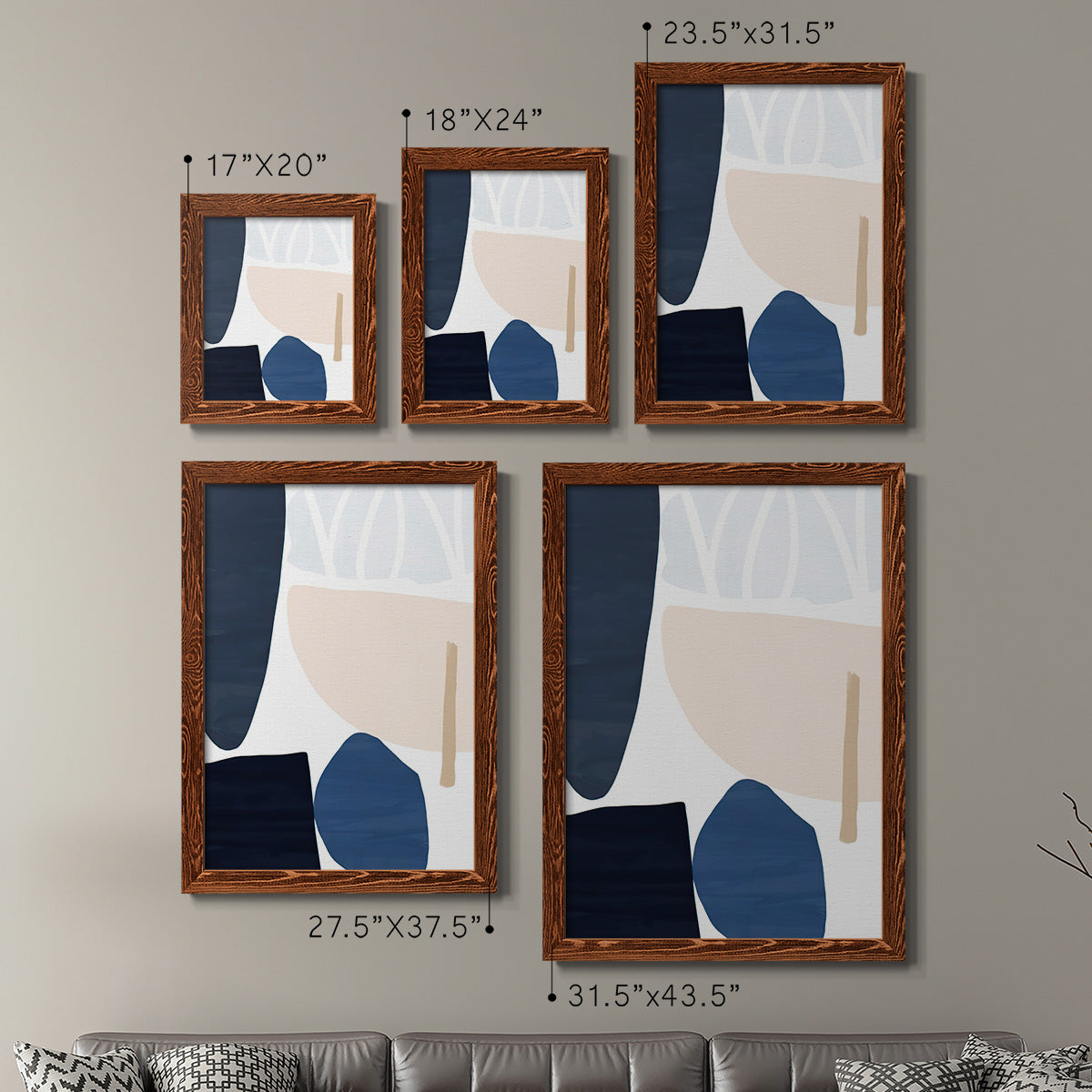 Size comparison chart for a set of two maple barnwood framed canvas prints.