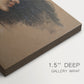 Close-up of a gallery-wrapped canvas corner showing a classical-inspired sketch with soft detail, highlighting texture and print detail.