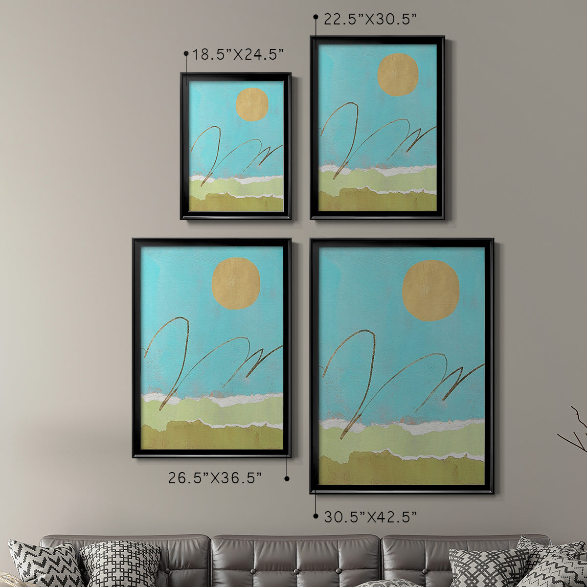 Green and Gold Pieced Landscape II - Modern Framed Canvas Print