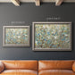 Impressionist flowering vine watercolor artwork in an ornate vintage silver frame shown in multiple size options.