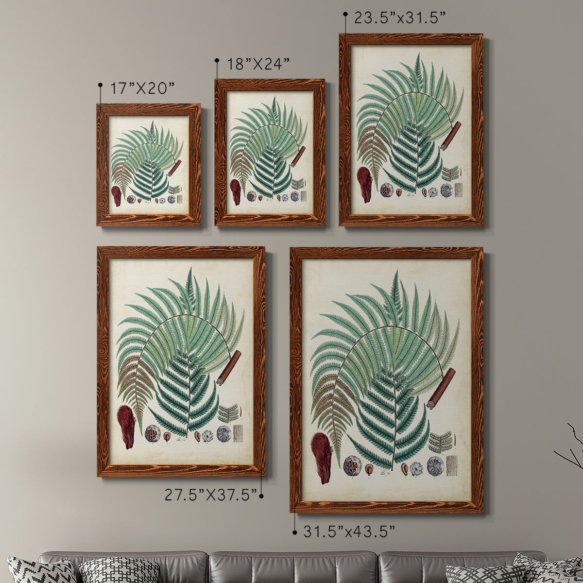 Size comparison chart for a set of two maple barnwood framed canvas prints.