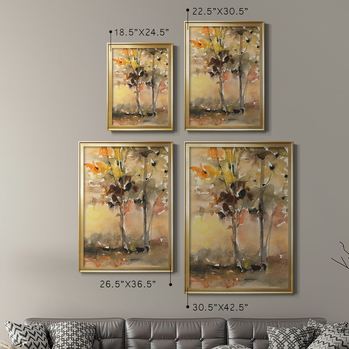 Fall Foliage Watercolor II - Modern Framed Canvas Print