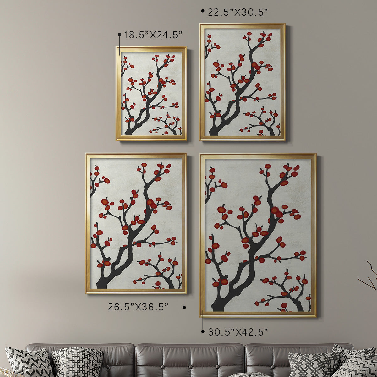 Red Berry Branch I - Modern Framed Canvas Print