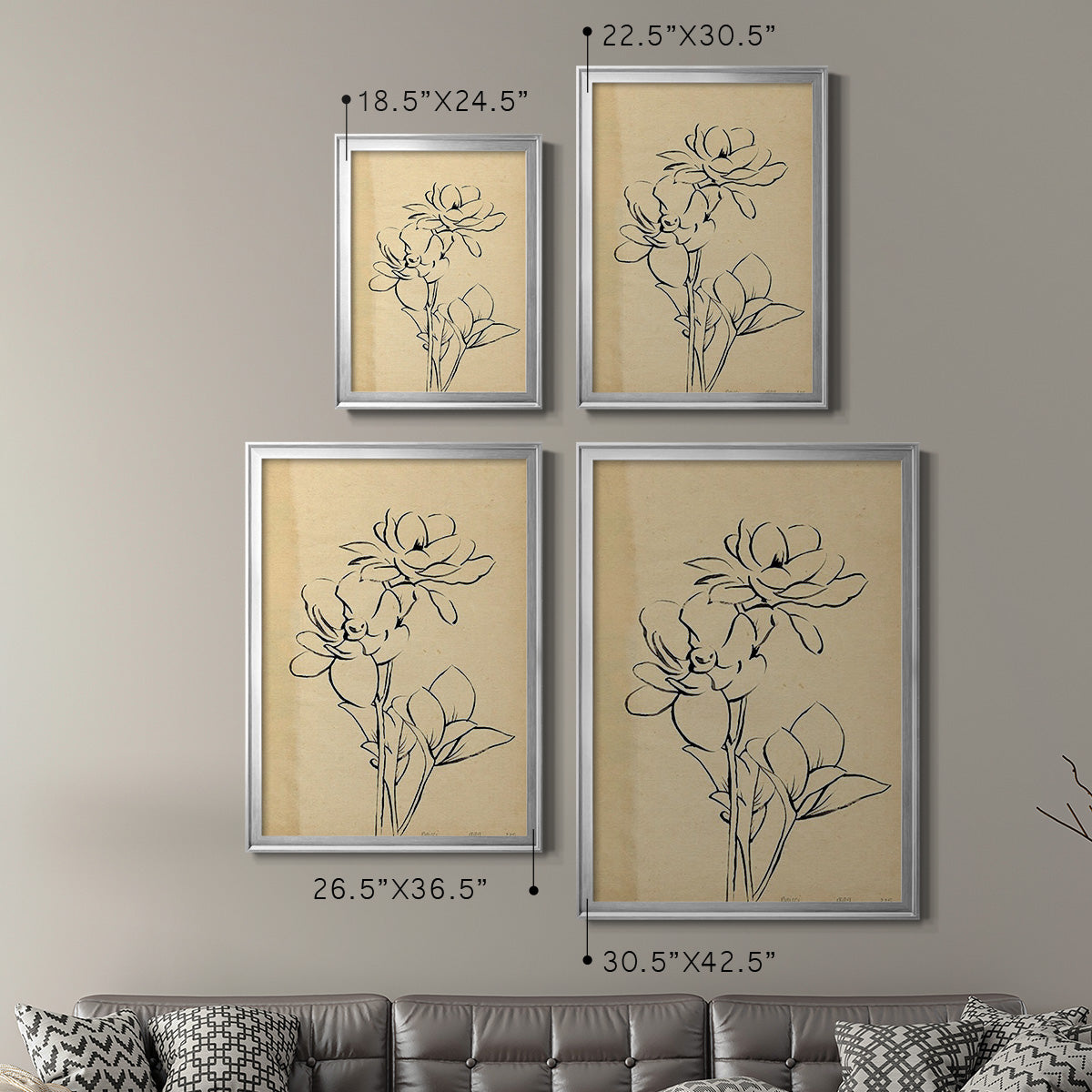 Magnolia Sketch II - Modern Framed Canvas Print
