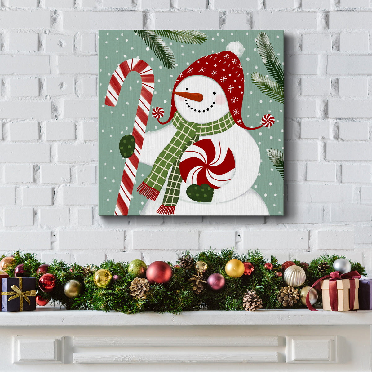 Peppermint Snowman II-Premium Gallery Wrapped Canvas - Ready to Hang