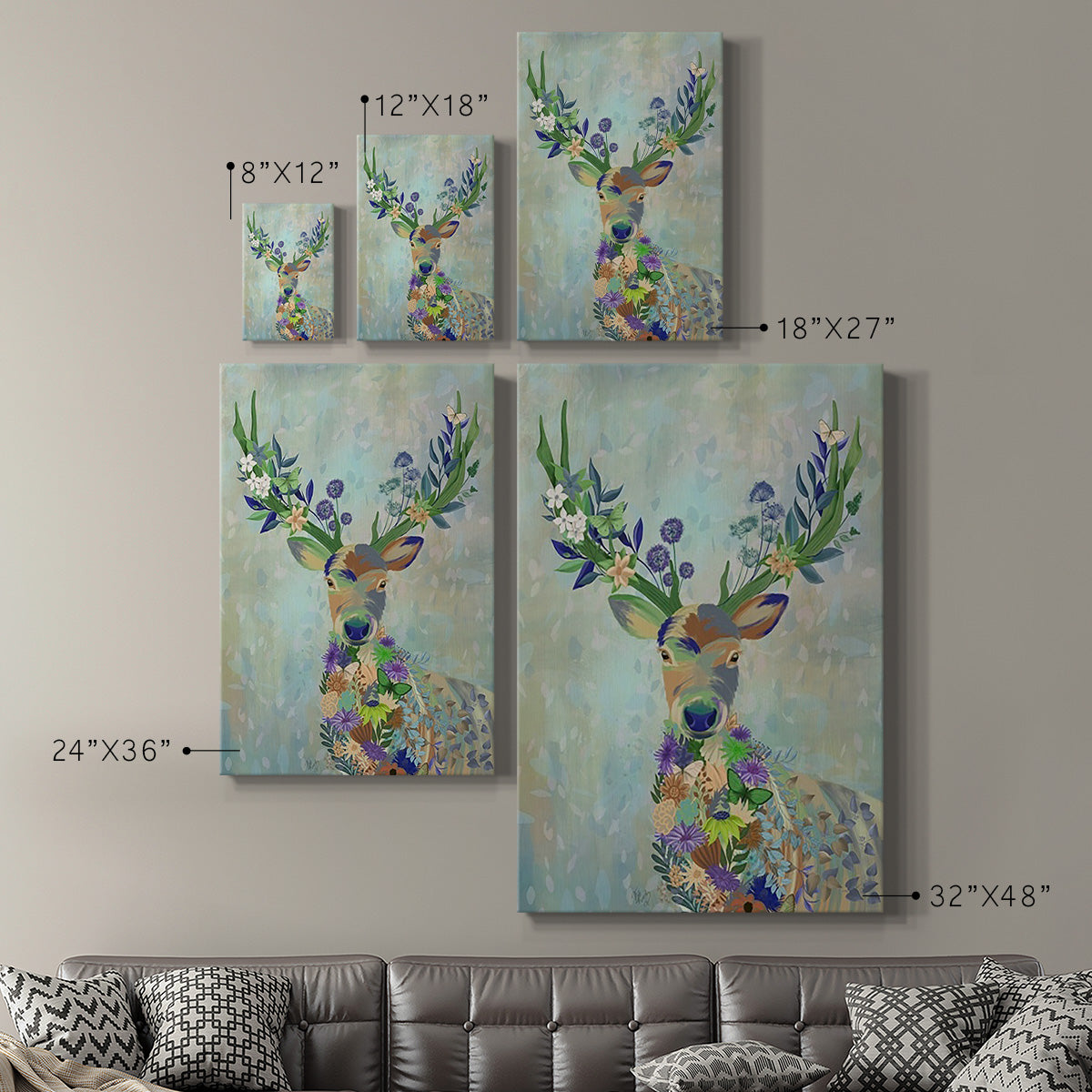 Fantastic Florals Deer, Portrait - Canvas Art Print