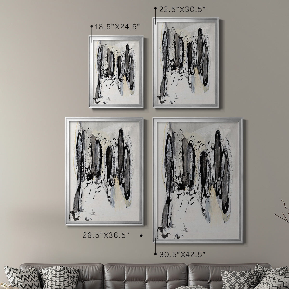 Grey Scribbles I - Modern Framed Canvas Print