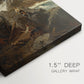 Close-up of a gallery-wrapped canvas corner showing a detailed landscape with strong movement and depth, highlighting texture and print detail.