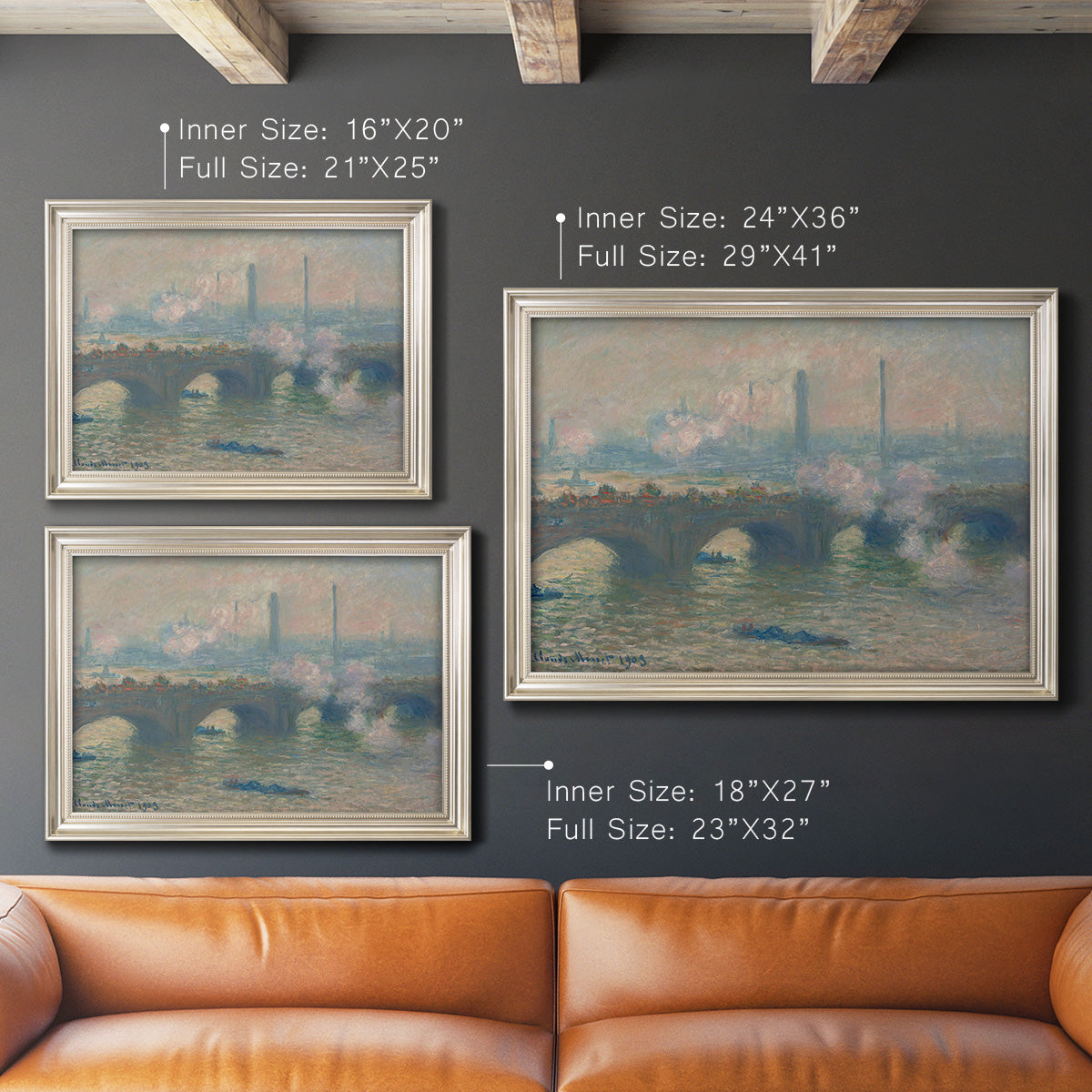 Waterloo Bridge, Gray Day - Ornate Framed Canvas Print