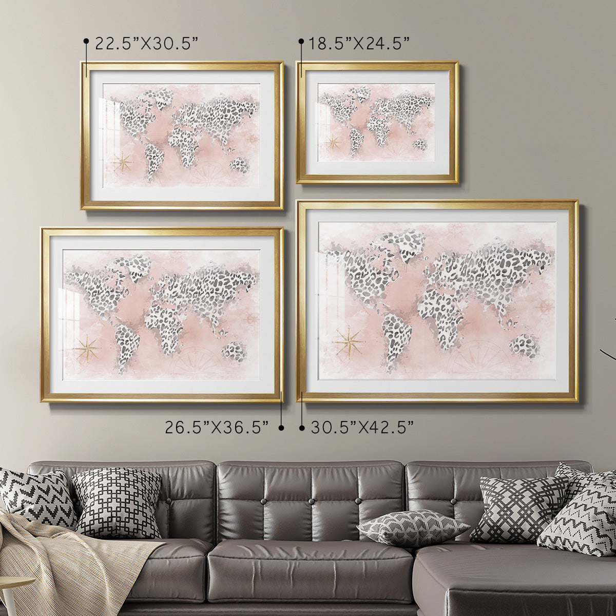 Pink Cheetah Map Premium Framed Print - Ready to Hang