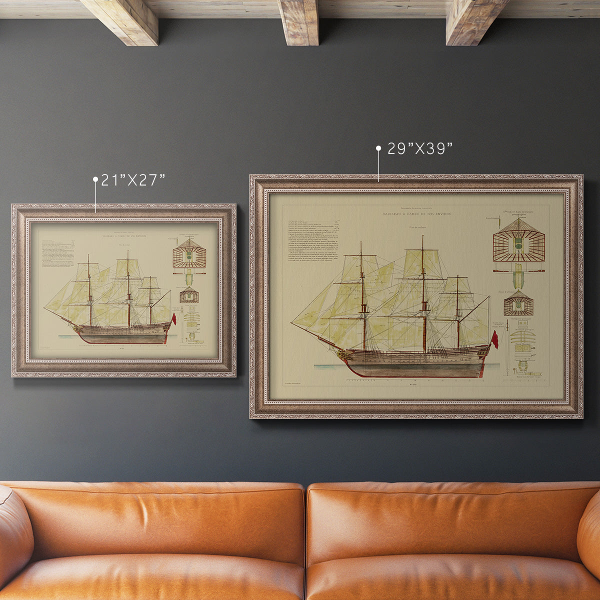 Antique Ship Plan VIII Premium Framed Canvas- Ready to Hang