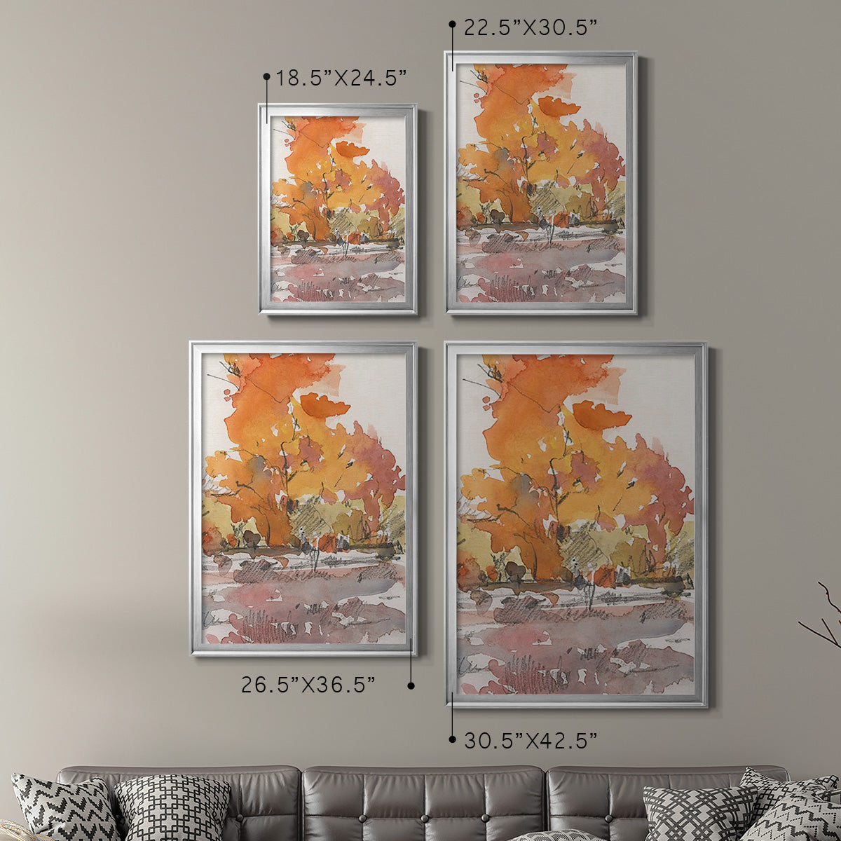 Watercolor Treeline Sketch II - Modern Framed Canvas Print