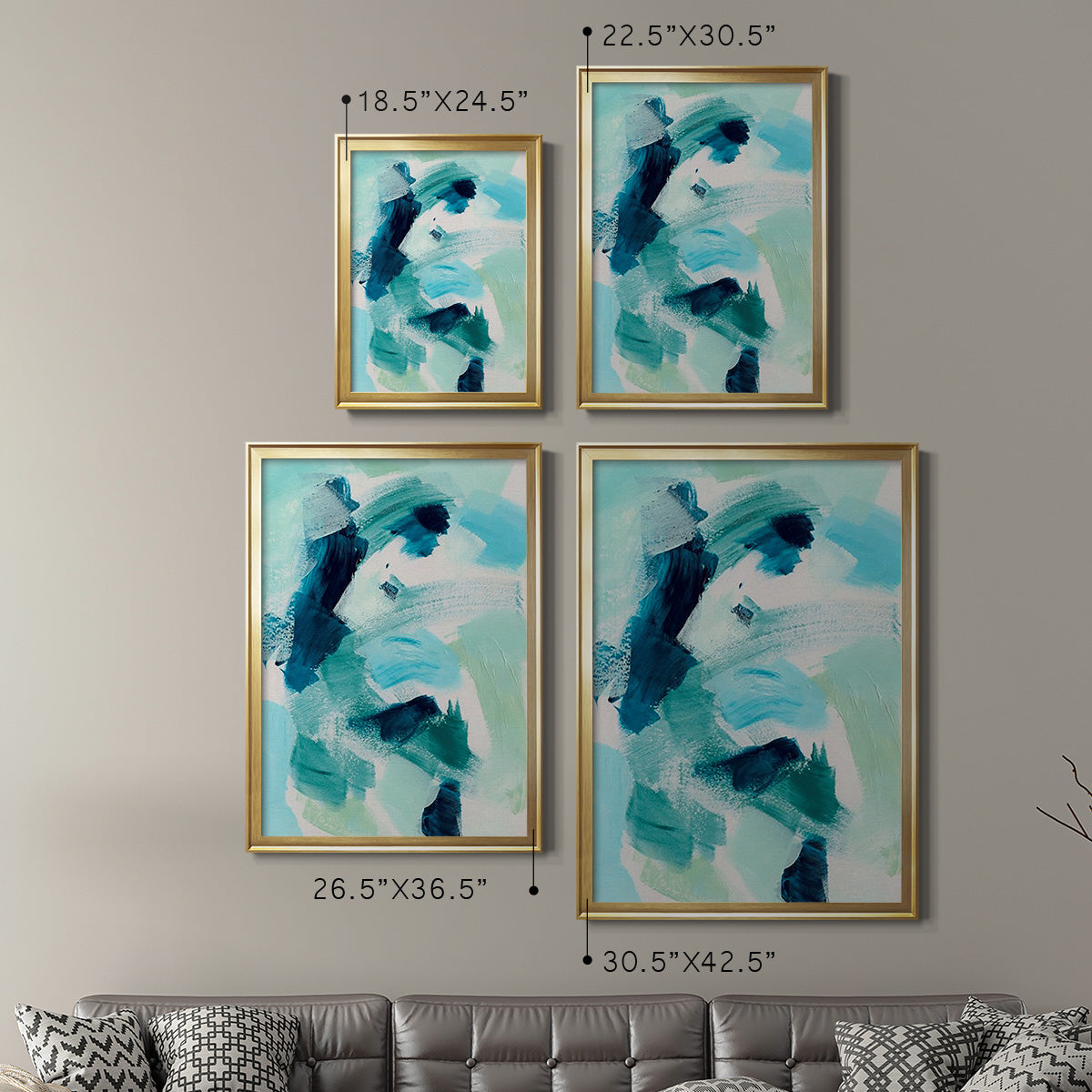 Teal Composition I - Modern Framed Canvas Print