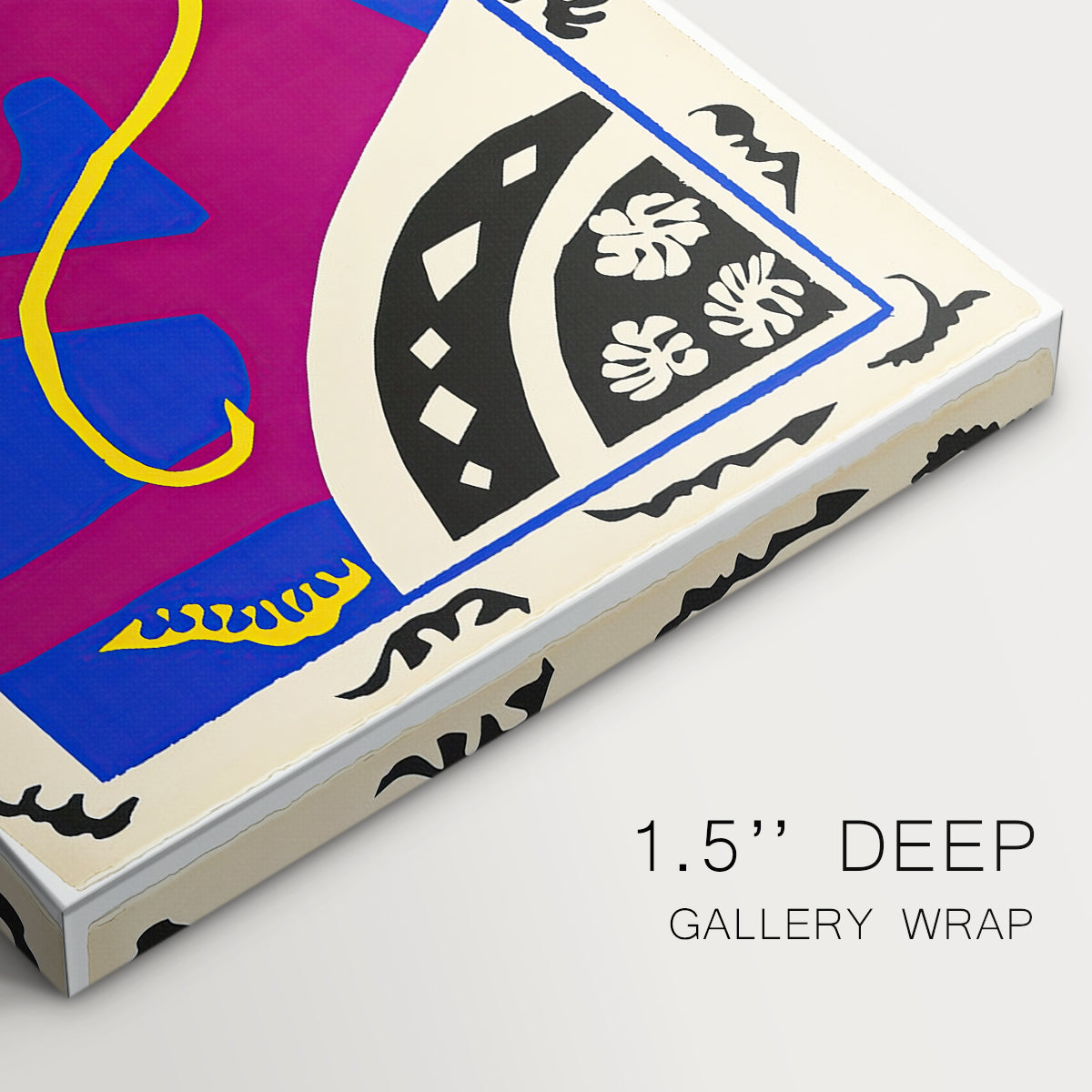 Canvas art print of abstract figures of a horse, rider, and clown in a bold cut-out composition, highlighting texture and gallery-wrapped edges