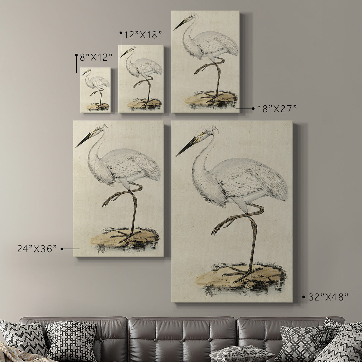 Embellished Antique Heron III (ASH) Premium Gallery Wrapped Canvas - Ready to Hang