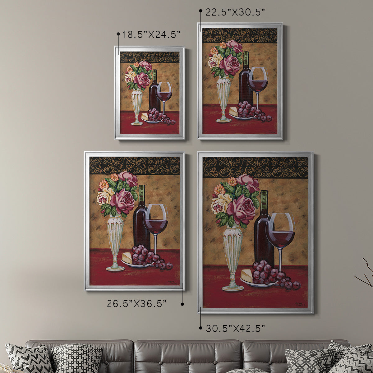Vintage Flowers and Wine I - Modern Framed Canvas Print