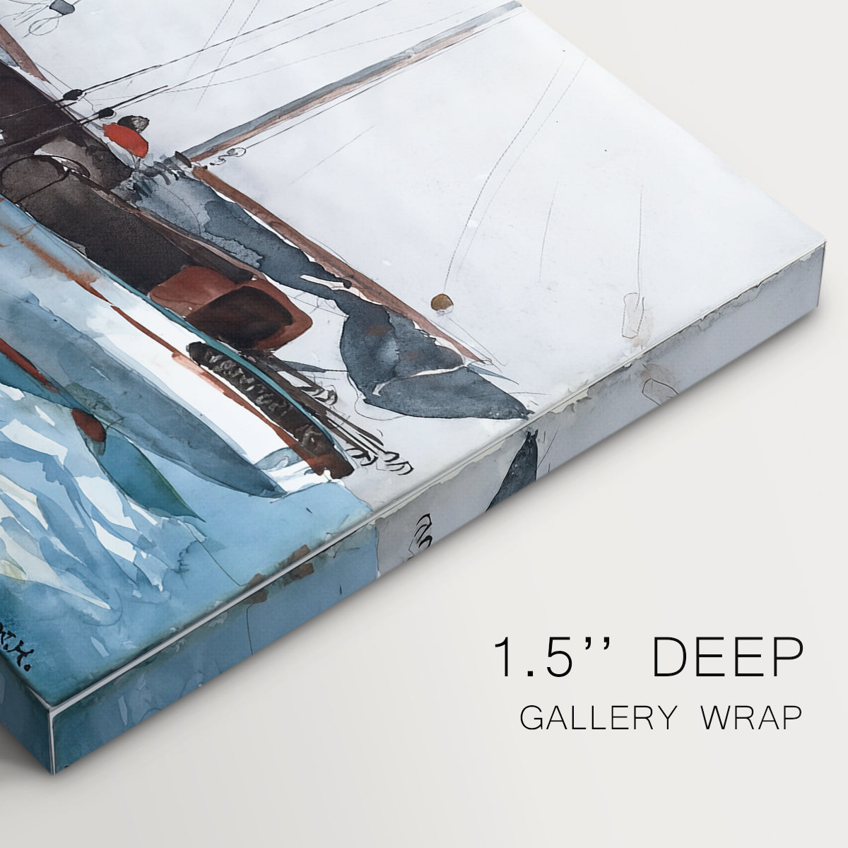 Canvas art print of workers transferring supplies between boat and larger vessel on water, highlighting texture and gallery-wrapped edges