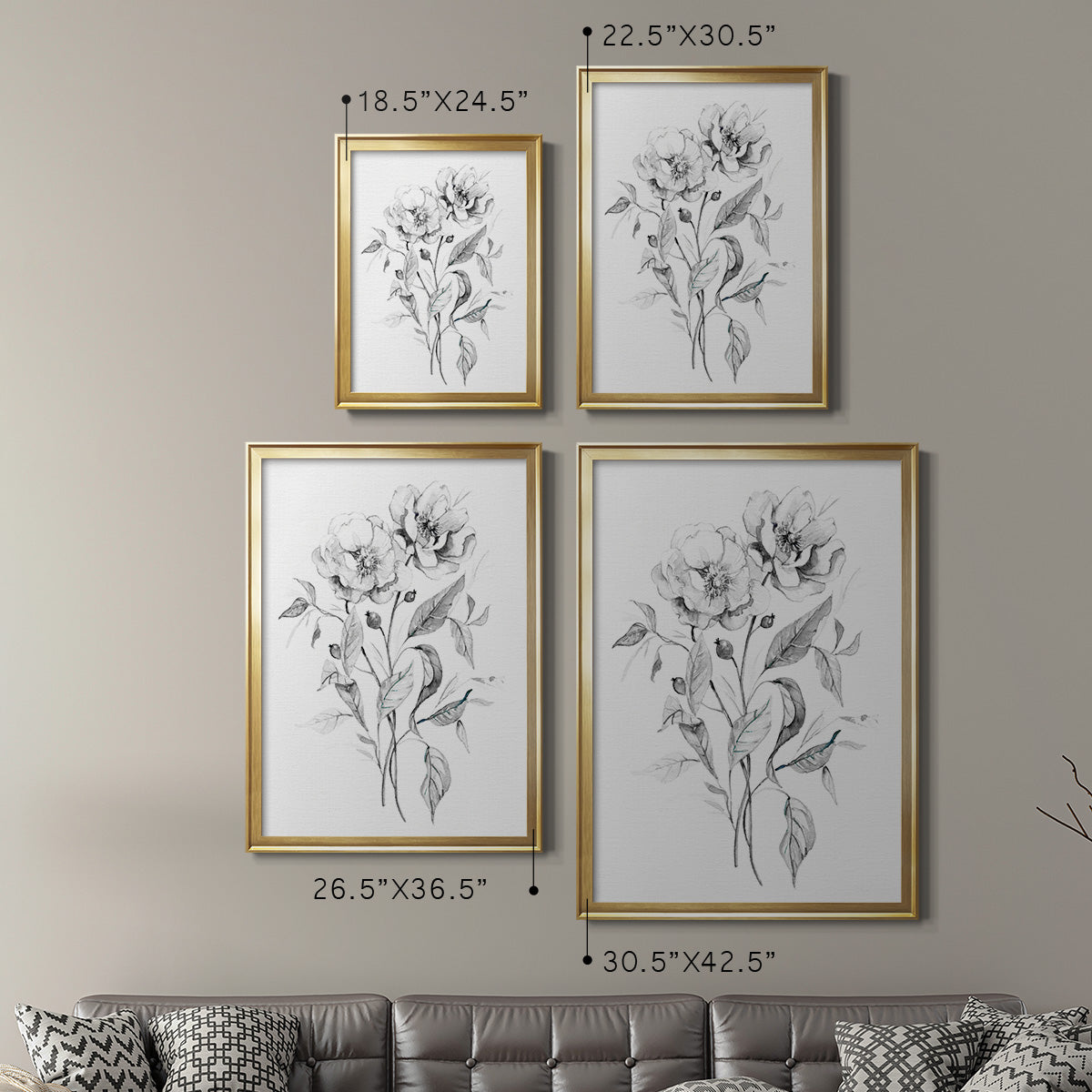 Wild Roses Sketch - Modern Framed Canvas Print