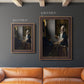Quiet interior genre scene of a woman with scales by Johannes Vermeer in an ornate bronzed mahogany wood frame shown in multiple vertical size options.