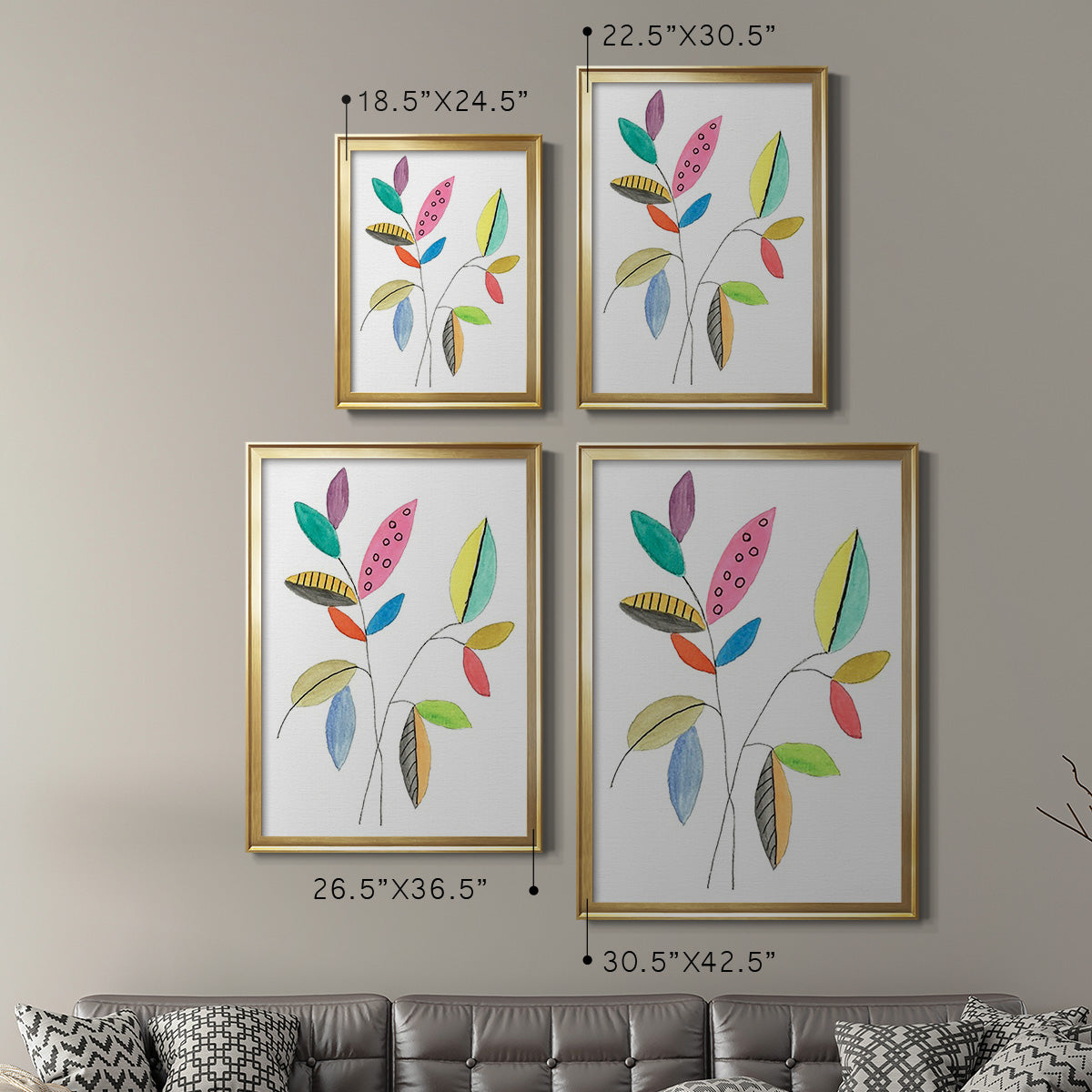 Color Pop Leaves III - Modern Framed Canvas Print