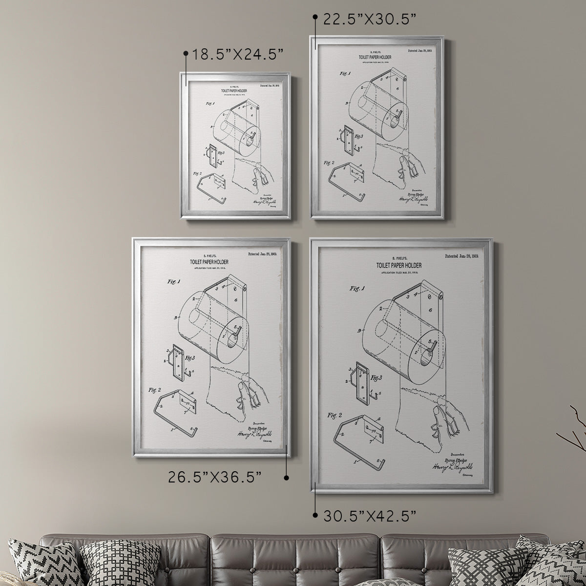 Toilet Paper Patent II - Modern Framed Canvas Print